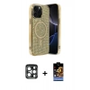 MARSİLYAN™- iPhone 15 Pro Max Kılıf Eksen Çizgi - Siyah Buffer Hayalet Cam Ekran Koruyucu + PVD Metal Kamera Lens - LT