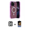 MARSİLYAN™- iPhone 15 Pro Max Kılıf Eksen Çizgi - Siyah Buffer Hayalet Cam Ekran Koruyucu + PVD Metal Kamera Lens - LT