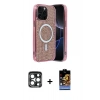 MARSİLYAN™- iPhone 15 Pro Max Kılıf Eksen Çizgi - Siyah Buffer Hayalet Cam Ekran Koruyucu + PVD Metal Kamera Lens - LT