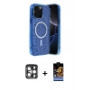 MARSİLYAN™- iPhone 15 Pro Max Kılıf Eksen Çizgi - Siyah Buffer Hayalet Cam Ekran Koruyucu + PVD Metal Kamera Lens - LT