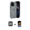 MARSİLYAN™- iPhone 15 Pro Max Kılıf Eksen Çizgi - Siyah Buffer Hayalet Cam Ekran Koruyucu + PVD Metal Kamera Lens - SH