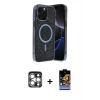 MARSİLYAN™- iPhone 15 Pro Max Kılıf Eksen Çizgi - Siyah Buffer Hayalet Cam Ekran Koruyucu + PVD Metal Kamera Lens - GS