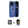 MARSİLYAN™- iPhone 15 Pro Max Kılıf Eksen Çizgi - Siyah Buffer Hayalet Cam Ekran Koruyucu + PVD Metal Kamera Lens - SH