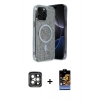 MARSİLYAN™- iPhone 15 Pro Max Kılıf Eksen Çizgi - Siyah Buffer Hayalet Cam Ekran Koruyucu + PVD Metal Kamera Lens - GI