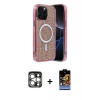 MARSİLYAN™- iPhone 15 Pro Max Kılıf Eksen Çizgi - Siyah Buffer Hayalet Cam Ekran Koruyucu + PVD Metal Kamera Lens - GS