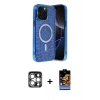 MARSİLYAN™- iPhone 15 Pro Max Kılıf Eksen Çizgi - Siyah Buffer Hayalet Cam Ekran Koruyucu + PVD Metal Kamera Lens - GS