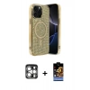MARSİLYAN™- iPhone 15 Pro Max Kılıf Eksen Çizgi - Siyah Buffer Hayalet Cam Ekran Koruyucu + PVD Metal Kamera Lens - GS