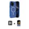 MARSİLYAN™- iPhone 15 Pro Max Kılıf Eksen Çizgi - Siyah Buffer Hayalet Cam Ekran Koruyucu + PVD Metal Kamera Lens - GI