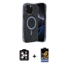 MARSİLYAN™- iPhone 15 Pro Max Kılıf Eksen Çizgi - Siyah Buffer Hayalet Cam Ekran Koruyucu + PVD Metal Kamera Lens - TU