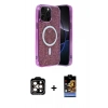 MARSİLYAN™- iPhone 15 Pro Max Kılıf Eksen Çizgi - Siyah Buffer Hayalet Cam Ekran Koruyucu + PVD Metal Kamera Lens - TU