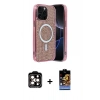 MARSİLYAN™- iPhone 15 Pro Max Kılıf Eksen Çizgi - Siyah Buffer Hayalet Cam Ekran Koruyucu + PVD Metal Kamera Lens - TU