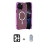 MARSİLYAN™- iPhone 15 Pro Max Kılıf Eksen Çizgi - Siyah Joko Magic 5D Cam + Gümüş PVD Metal Kamera Lens
