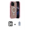 MARSİLYAN™- iPhone 15 Pro Max Kılıf Eksen Çizgi - Siyah Joko Magic 5D Cam + Gümüş PVD Metal Kamera Lens
