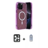 MARSİLYAN™- iPhone 15 Pro Max Kılıf Eksen Çizgi - Siyah Joko Magic 5D Cam + Lacivert PVD Metal Kamera Lens