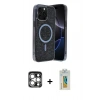 MARSİLYAN™- iPhone 15 Pro Max Kılıf Eksen Çizgi - Siyah Polymer Nano Ekran Koruyucu + PVD Metal Kamera Lens - GS