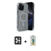 MARSİLYAN™- iPhone 15 Pro Max Kılıf Eksen Çizgi - Siyah Polymer Nano Ekran Koruyucu + PVD Metal Kamera Lens - SH