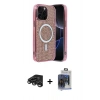 MARSİLYAN™- iPhone 15 Pro Max Kılıf Eksen Çizgi - Siyah Vanessa Magic Cam + Titanyum Gri Raze Metal Kamera Lens