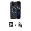 MARSİLYAN™- iPhone 15 Pro Max Kılıf Eksen Çizgi - Siyah Vanessa Magic Hayalet Cam + PVD Metal Kamera Lens - LT