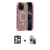 MARSİLYAN™- iPhone 15 Pro Max Kılıf Eksen Çizgi - Siyah Vanessa Magic Hayalet Cam + PVD Metal Kamera Lens - LT