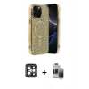 MARSİLYAN™- iPhone 15 Pro Max Kılıf Eksen Çizgi - Siyah Vanessa Magic Hayalet Cam + PVD Metal Kamera Lens - GI
