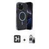 MARSİLYAN™- iPhone 15 Pro Max Kılıf Eksen Çizgi - Siyah Vanessa Magic Hayalet Cam + PVD Metal Kamera Lens - GI