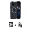 MARSİLYAN™- iPhone 15 Pro Max Kılıf Eksen Çizgi - Siyah Vanessa Magic Hayalet Cam + PVD Metal Kamera Lens - GS