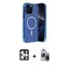 MARSİLYAN™- iPhone 15 Pro Max Kılıf Eksen Çizgi - Siyah Vanessa Magic Hayalet Cam + PVD Metal Kamera Lens - GS