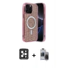 MARSİLYAN™- iPhone 15 Pro Max Kılıf Eksen Çizgi - Siyah Vanessa Magic Hayalet Cam + PVD Metal Kamera Lens - SH