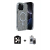 MARSİLYAN™- iPhone 15 Pro Max Kılıf Eksen Çizgi - Siyah Vanessa Magic Hayalet Cam + Turuncu PVD Metal Kamera Lens