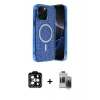 MARSİLYAN™- iPhone 15 Pro Max Kılıf Eksen Çizgi - Siyah Vanessa Magic Hayalet Cam + Turuncu PVD Metal Kamera Lens