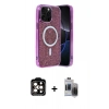 MARSİLYAN™- iPhone 15 Pro Max Kılıf Eksen Çizgi - Siyah Vanessa Magic Hayalet Cam + Turuncu PVD Metal Kamera Lens