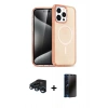 MARSİLYAN™- iPhone 15 Pro Max Kılıf Eksen Doku Koleksiyonu - Siyah 3D Antistatik Hayalet Cam Ekran Koruyucu + Raze Metal Kamera Lens - LT