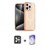 MARSİLYAN™- iPhone 15 Pro Max Kılıf Eksen Doku Koleksiyonu - Siyah Bilvis 5in1 3D Magic Cam Ekran Koruyucu + PVD Metal Kamera Lens - SH