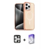 MARSİLYAN™- iPhone 15 Pro Max Kılıf Eksen Doku Koleksiyonu - Siyah Bilvis 5in1 3D Magic Cam Ekran Koruyucu + PVD Metal Kamera Lens - GS