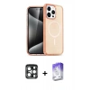 MARSİLYAN™- iPhone 15 Pro Max Kılıf Eksen Doku Koleksiyonu - Siyah Bilvis 5in1 3D Magic Cam Ekran Koruyucu + PVD Metal Kamera Lens - LT