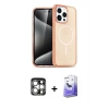 MARSİLYAN™- iPhone 15 Pro Max Kılıf Eksen Doku Koleksiyonu - Siyah Bilvis 5in1 5D Magic Hayalet Cam Ekran Koruyucu + PVD Metal Kamera Lens - GS