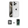 MARSİLYAN™- iPhone 15 Pro Max Kılıf Eksen Form Koleksiyonu - Şeffaf 360 Full Body Arka Koruyucu + PVD Metal Kamera Lens - GI