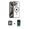 MARSİLYAN™- iPhone 15 Pro Max Kılıf Eksen Form Koleksiyonu - Şeffaf 360 Full Body Arka Koruyucu + PVD Metal Kamera Lens - SH