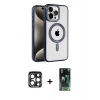 MARSİLYAN™- iPhone 15 Pro Max Kılıf Eksen Form Koleksiyonu - Şeffaf 360 Full Body Arka Koruyucu + PVD Metal Kamera Lens - LT