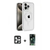 MARSİLYAN™- iPhone 15 Pro Max Kılıf Eksen Form Koleksiyonu - Şeffaf 360 Full Body Arka Koruyucu + PVD Metal Kamera Lens - LT