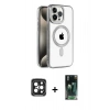 MARSİLYAN™- iPhone 15 Pro Max Kılıf Eksen Form Koleksiyonu - Şeffaf 360 Full Body Arka Koruyucu + PVD Metal Kamera Lens - SH