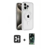 MARSİLYAN™- iPhone 15 Pro Max Kılıf Eksen Form Koleksiyonu - Şeffaf 360 Full Body Arka Koruyucu + PVD Metal Kamera Lens - SH