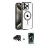MARSİLYAN™- iPhone 15 Pro Max Kılıf Eksen Form Koleksiyonu - Şeffaf 360 Full Body Arka Koruyucu + Raze Metal Kamera Lens - GS