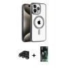 MARSİLYAN™- iPhone 15 Pro Max Kılıf Eksen Form Koleksiyonu - Şeffaf 360 Full Body Arka Koruyucu + Raze Metal Kamera Lens - TMGI
