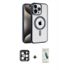 MARSİLYAN™- iPhone 15 Pro Max Kılıf Eksen Form Koleksiyonu - Şeffaf Pasifik Cam Ekran Koruyucu + PVD Metal Kamera Lens - LT
