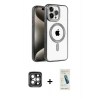 MARSİLYAN™- iPhone 15 Pro Max Kılıf Eksen Form Koleksiyonu - Şeffaf Pasifik Cam Ekran Koruyucu + PVD Metal Kamera Lens - GI