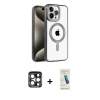 MARSİLYAN™- iPhone 15 Pro Max Kılıf Eksen Form Koleksiyonu - Şeffaf Pasifik Cam Ekran Koruyucu + PVD Metal Kamera Lens - LT