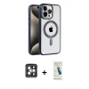 MARSİLYAN™- iPhone 15 Pro Max Kılıf Eksen Form Koleksiyonu - Şeffaf Pasifik Cam Ekran Koruyucu + PVD Metal Kamera Lens - GI