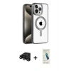 MARSİLYAN™- iPhone 15 Pro Max Kılıf Eksen Form Koleksiyonu - Şeffaf Pasifik Cam Ekran Koruyucu + Raze Metal Kamera Lens - SH