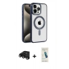 MARSİLYAN™- iPhone 15 Pro Max Kılıf Eksen Form Koleksiyonu - Şeffaf Pasifik Cam Ekran Koruyucu + Raze Metal Kamera Lens - SH